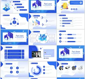 Blue 2.5D style business PowerPoint Templates